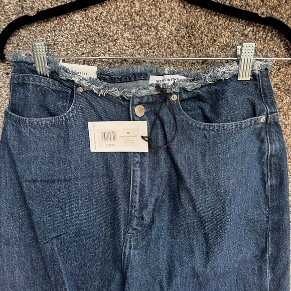 WeWoreWhat Frayed Waistband Indigo Denim Straight Jean BNWT! - Picture 3 of 6